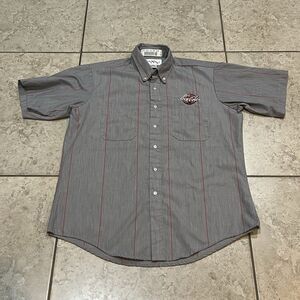 Coca Cola Men’s X-Large Button Down Short Sleeve Gray Red Striped‎ (No Size Tag)